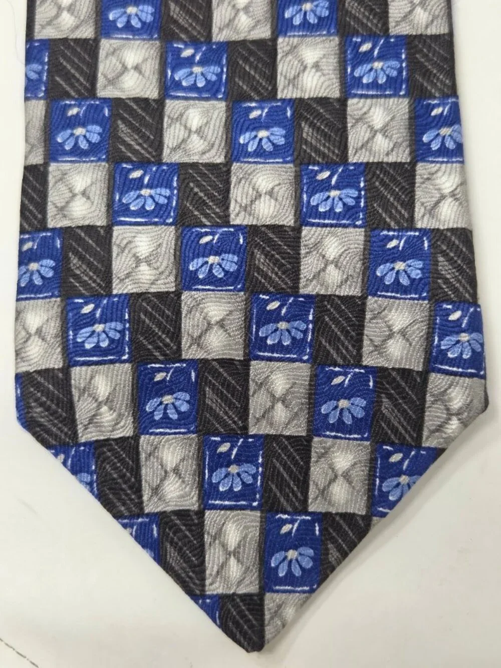 Barrington Mens 100 Percent Silk Tie 58 Inch Blue Gray Geometric Floral